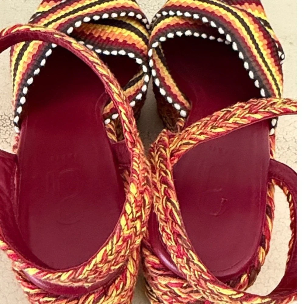 Antolina Paris Woven Textile Women Sz 8 Striped Platform Sandal Red/Yellow/Black